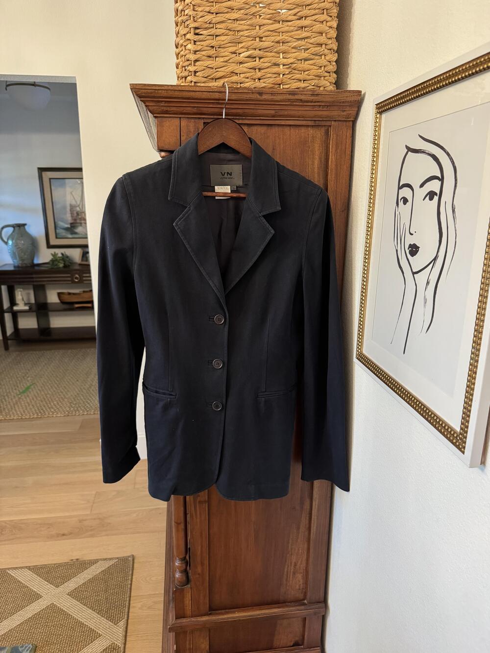Votre Nom Blazer Jacket Womens L Slim Navy Blue Cotton Stretch Workwear Casual